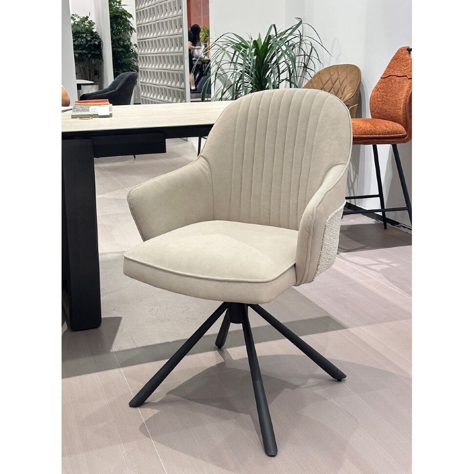 Стул RIKARD 360 град. кремовый RIELY-111 /PRESENT-120, шенилл - велюр / латте каркас, ®DISAUR Стул RIKARD 360 град. кремовый RIELY-111 /PRESENT-120, шенилл - велюр / латте каркас, ®DISAUR