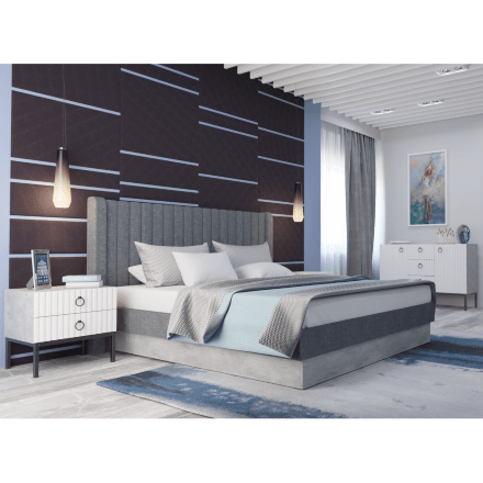 Кровать Tulip 160х200 с ПМ метрополитан грей / белая матовая 
