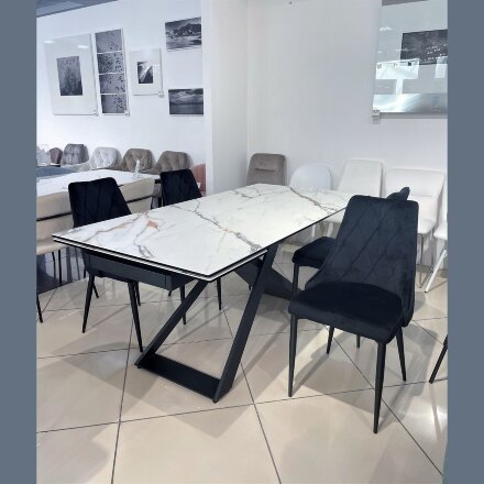 Стол LIVORNO 180 KL-188 Контрастный мрамор матовый, итальянская керамика/ черный каркас М-City 