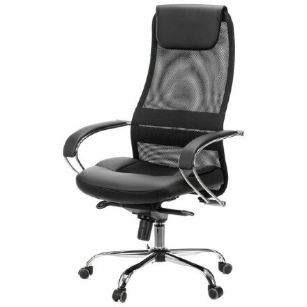 Кресло офисное BRABIX PREMIUM &quot;Stalker EX-609 PRO&quot;, хром, мультиблок, ткань-сетка/экокожа, черное, 532416, EX609PRO_532416 Хром