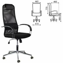 Кресло офисное BRABIX &quot;Pilot EX-610 CH&quot; premium, хром, ткань-сетка, черное, 532417