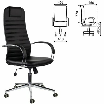 Кресло офисное BRABIX &quot;Pilot EX-610 CH&quot; premium, хром, кожзам, черное, 532418 Черный