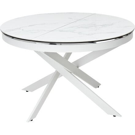 Стол TRENTO 120 HIGH GLOSS STATUARIO Белый мрамор глянцевый, керамика/ белый каркас, ®DISAUR 