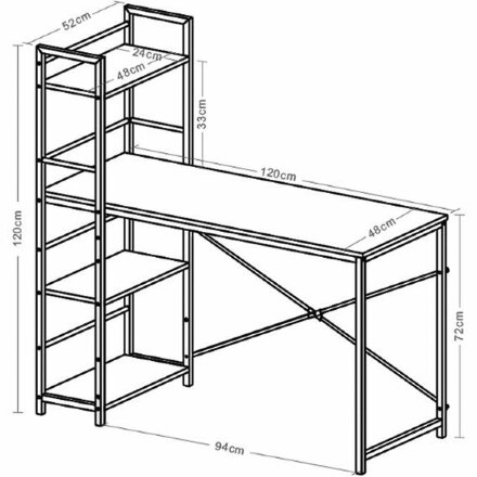 Стол на металлокаркасе BRABIX &quot;LOFT CD-005&quot;,1200х520х1200 мм, 3 полки, цвет дуб натуральный, 641223 