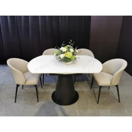Стол TERAMO 135 GLOSS GRAND JADE SOLID CERAMIC, керамика, поворотн.механизм / Черный каркас, ®DISAUR 