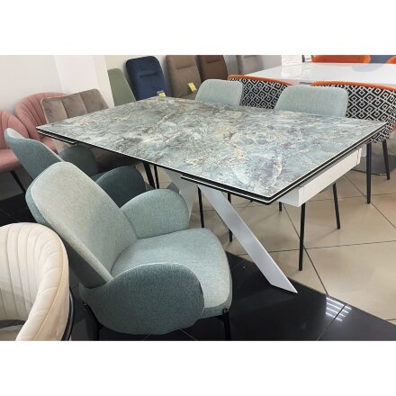 Стол BELLUNO 160 KL-170 MALACHITE, итальянская керамика/ белый каркас М-City 