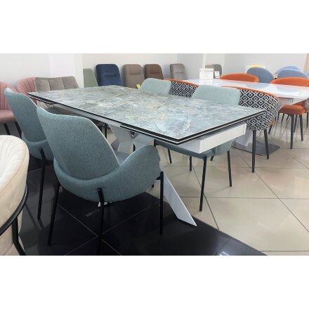 Стол BELLUNO 160 KL-170 MALACHITE, итальянская керамика/ белый каркас М-City 