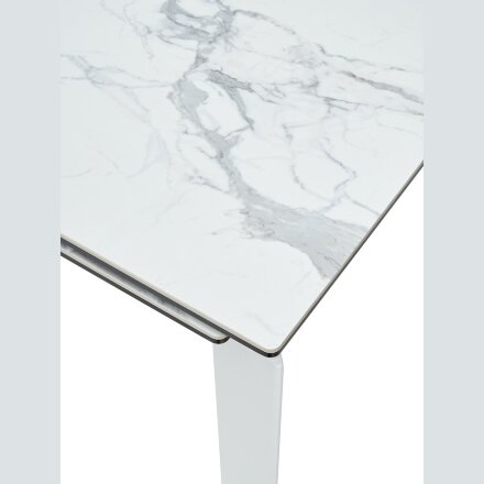 Стол CORNER 120 HIGH GLOSS STATUARIO керамика, стекло/ белый каркас, ®DISAUR 