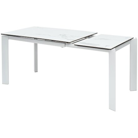 Стол CORNER 120 HIGH GLOSS STATUARIO керамика, стекло/ белый каркас, ®DISAUR 