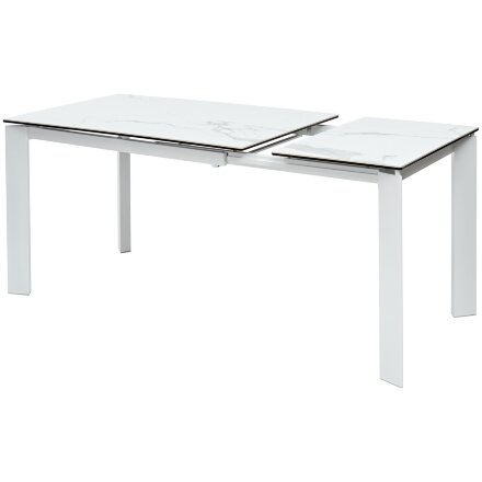 Стол CORNER 120 HIGH GLOSS STATUARIO керамика, стекло/ белый каркас, ®DISAUR 