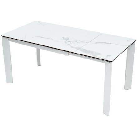 Стол CORNER 120 HIGH GLOSS STATUARIO керамика, стекло/ белый каркас, ®DISAUR 