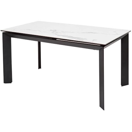 Стол CREMONA 140 HIGH GLOSS STATUARIO Белый мрамор глянцевый, керамика/ черный каркас, ®DISAUR 