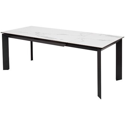 Стол CREMONA 140 HIGH GLOSS STATUARIO Белый мрамор глянцевый, керамика/ черный каркас, ®DISAUR 