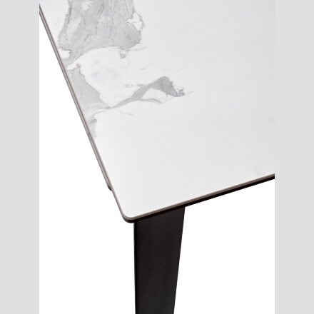 Стол CREMONA 140 HIGH GLOSS STATUARIO Белый мрамор глянцевый, керамика/ черный каркас, ®DISAUR 