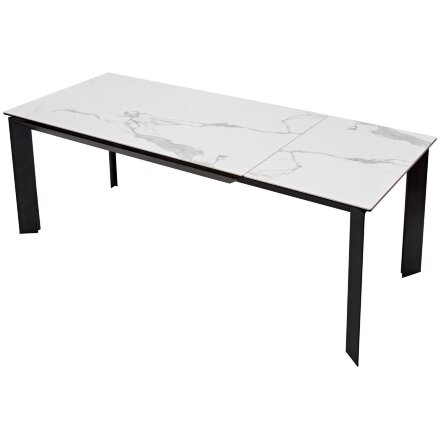 Стол CREMONA 140 HIGH GLOSS STATUARIO Белый мрамор глянцевый, керамика/ черный каркас, ®DISAUR 