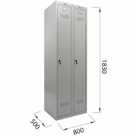 Шкаф металлический для одежды BRABIX &quot;LK 21-80&quot;, УСИЛЕННЫЙ, 2 секции, 1830х800х500 мм, 37 кг, 291129, S230BR406102 Серый