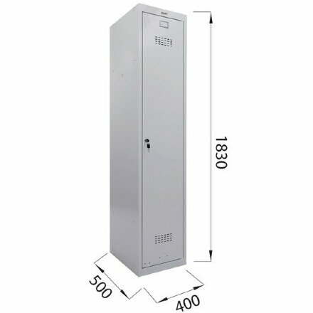 Шкаф металлический для одежды BRABIX &quot;LK 11-40&quot;, УСИЛЕННЫЙ, 1 секция, 1830х400х500 мм, 20 кг, 291130, S230BR403102 Серый